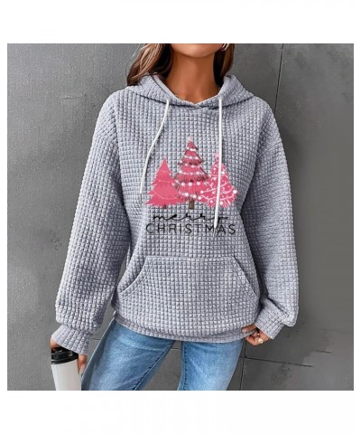 Women's Pullover Sweatshirt Drawstring Tis The Season Pumpkin Printed Waffle Hoodie Long Sleeve Tops with Pocket Zt Gray $20....