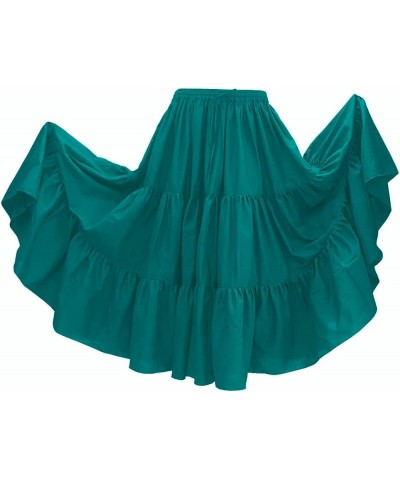 36" Long Women's Soft Cotton 10 Yard 3 Tiered Gypsy Belly Dance Skirt Swing Halloween Teal $16.66 Skirts