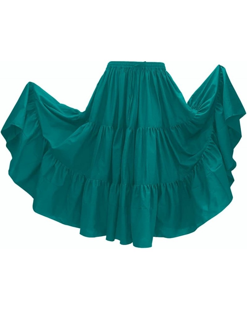 36" Long Women's Soft Cotton 10 Yard 3 Tiered Gypsy Belly Dance Skirt Swing Halloween Teal $16.66 Skirts