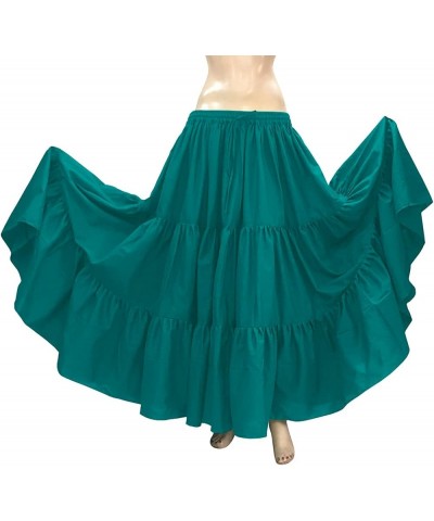 36" Long Women's Soft Cotton 10 Yard 3 Tiered Gypsy Belly Dance Skirt Swing Halloween Teal $16.66 Skirts