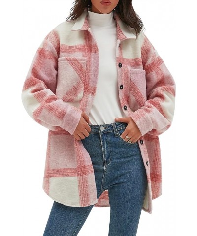 Women's Casual Flannel Plaid Shacket Button Down Long Sleeve Shirt Jacket Coats with Pockets 7120-pink $23.03 Blouses