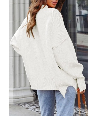 Women's 2023 Fall Casual Oversized Sweater Crewneck Batwing Sleeve Side Slit Ribbed Knit Pullover Tops White $15.94 Sweaters