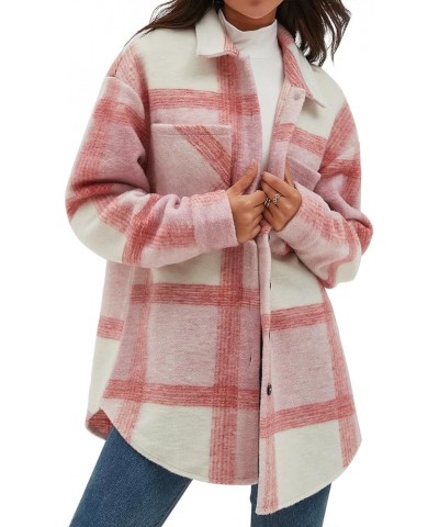 Women's Casual Flannel Plaid Shacket Button Down Long Sleeve Shirt Jacket Coats with Pockets 7120-pink $23.03 Blouses