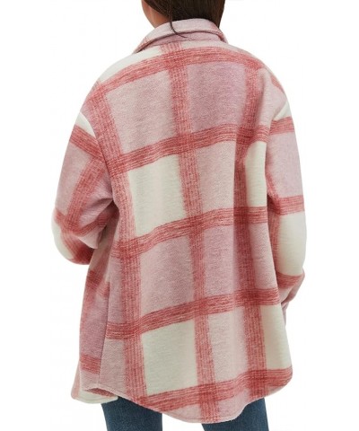 Women's Casual Flannel Plaid Shacket Button Down Long Sleeve Shirt Jacket Coats with Pockets 7120-pink $23.03 Blouses