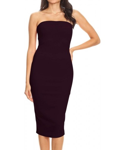 Women's Elastic Tube Top Strapless Basic Casual Solid Slim Bodycon Midi Dress S-3XL Hdr00857 Plum $9.22 Dresses