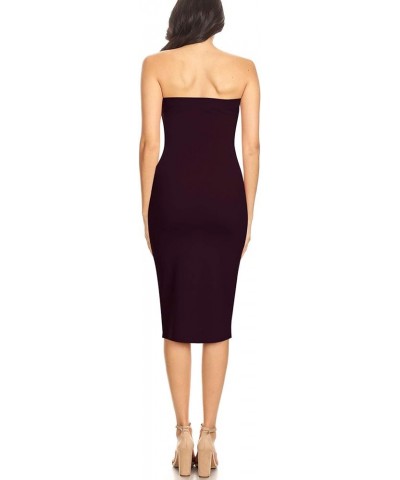 Women's Elastic Tube Top Strapless Basic Casual Solid Slim Bodycon Midi Dress S-3XL Hdr00857 Plum $9.22 Dresses