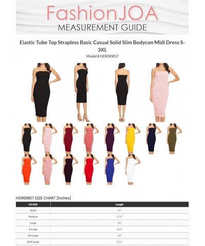 Women's Elastic Tube Top Strapless Basic Casual Solid Slim Bodycon Midi Dress S-3XL Hdr00857 Plum $9.22 Dresses