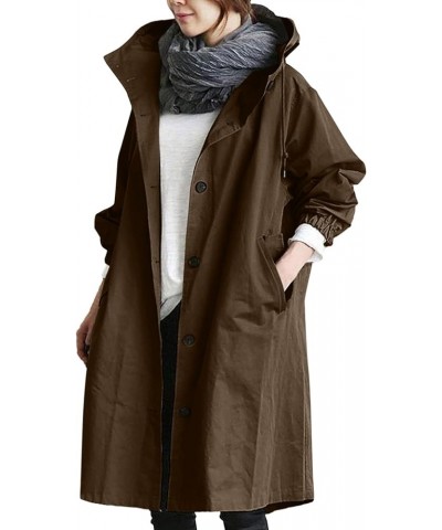 Trench Coat for Women 2023 Women's Casual Long Rain Jacket Fashion Winter Hooded Oversized Windbreaker Coats Outerwear Coffee...