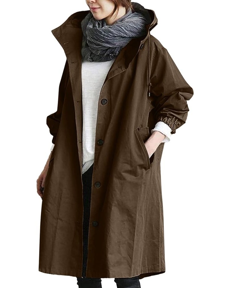 Trench Coat for Women 2023 Women's Casual Long Rain Jacket Fashion Winter Hooded Oversized Windbreaker Coats Outerwear Coffee...