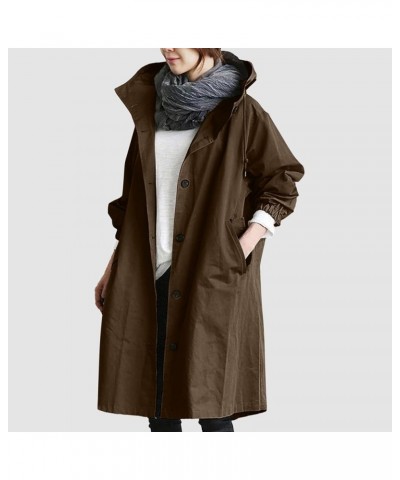 Trench Coat for Women 2023 Women's Casual Long Rain Jacket Fashion Winter Hooded Oversized Windbreaker Coats Outerwear Coffee...