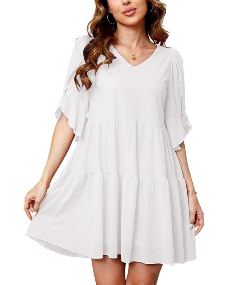 Women's Casual Summer Tunic Dress 2024 V Neck Ruffle Loose Flowy Swing Mini Shift Dresses 2 White $24.29 Dresses