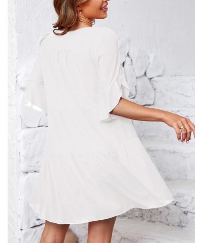 Women's Casual Summer Tunic Dress 2024 V Neck Ruffle Loose Flowy Swing Mini Shift Dresses 2 White $24.29 Dresses