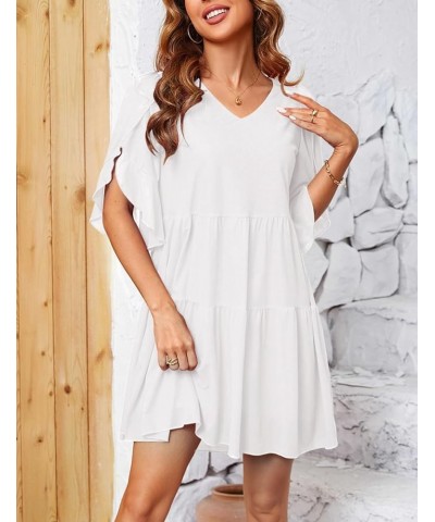 Women's Casual Summer Tunic Dress 2024 V Neck Ruffle Loose Flowy Swing Mini Shift Dresses 2 White $24.29 Dresses