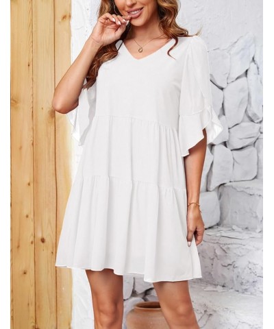 Women's Casual Summer Tunic Dress 2024 V Neck Ruffle Loose Flowy Swing Mini Shift Dresses 2 White $24.29 Dresses