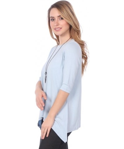 Women’s High Neck Tunic Top with Three Quarter Sleeve and Handkerchief Hem Modest Green / White Curves $20.24 Tops