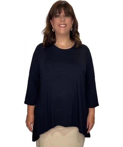 Women’s High Neck Tunic Top with Three Quarter Sleeve and Handkerchief Hem Modest Green / White Curves $20.24 Tops