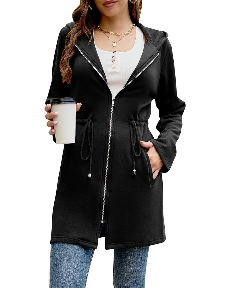 Women's Casual Tunic Zip Up Hoodies Sweatshirts Long Fleece Jacket Cardigan Coat Black $26.99 Hoodies & Sweatshirts