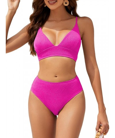 Women High Waisted Bikini Set Two Piece Tummy Control Wrap Swimsuit Lace Up Bathing Suit 2-pink $12.80 Swimsuits