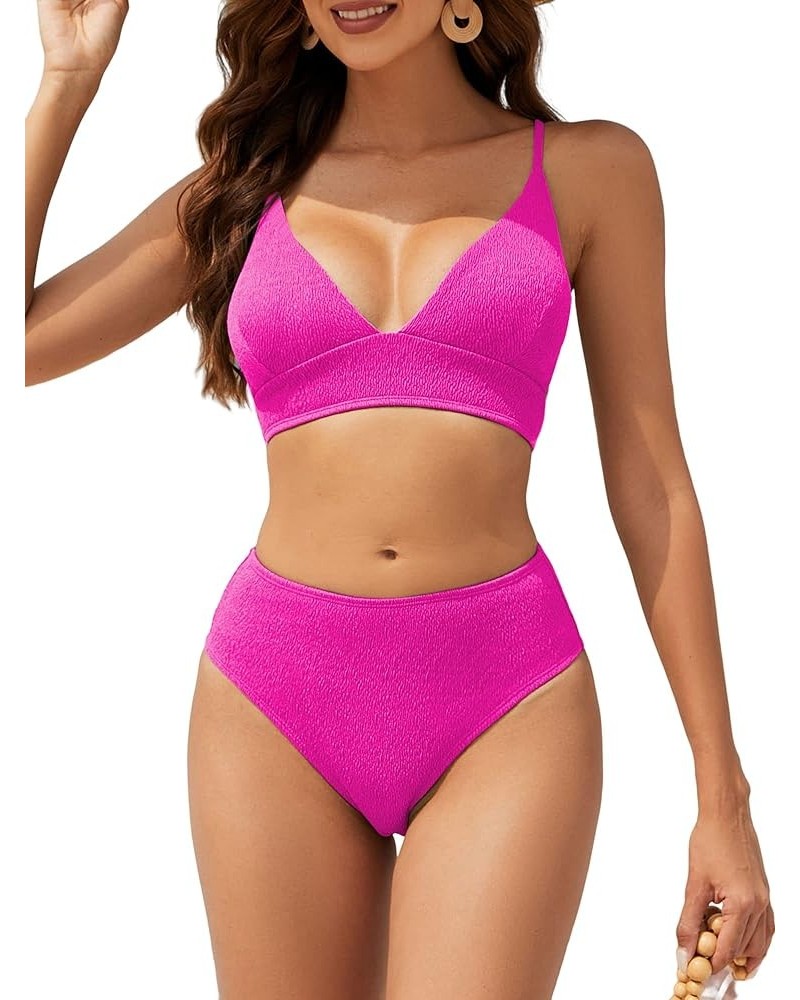 Women High Waisted Bikini Set Two Piece Tummy Control Wrap Swimsuit Lace Up Bathing Suit 2-pink $12.80 Swimsuits