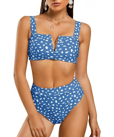 Womens Sexy Two Piece Leopard Printed Swimsuits High Waisted High Cut Padded Bikini Set Bathing Suits Za Blue $14.87 Swimsuits