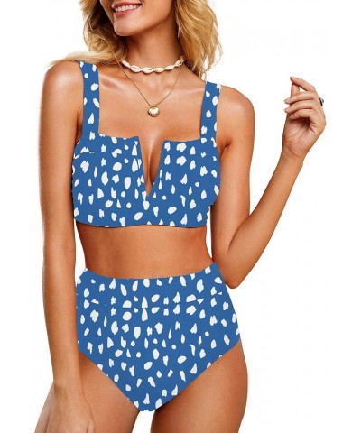 Womens Sexy Two Piece Leopard Printed Swimsuits High Waisted High Cut Padded Bikini Set Bathing Suits Za Blue $14.87 Swimsuits