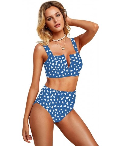 Womens Sexy Two Piece Leopard Printed Swimsuits High Waisted High Cut Padded Bikini Set Bathing Suits Za Blue $14.87 Swimsuits