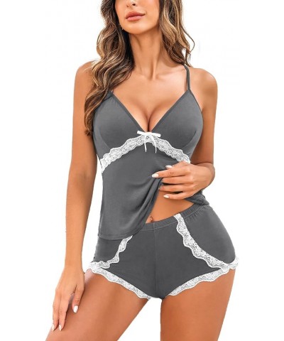 Sexy Pajamas for Women Modal Sleepwear Cami Sleep Set Lace Trim Short Pjs Sets with Shorts S~XXL Grey $15.59 Sleep & Lounge