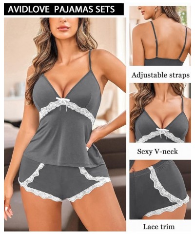 Sexy Pajamas for Women Modal Sleepwear Cami Sleep Set Lace Trim Short Pjs Sets with Shorts S~XXL Grey $15.59 Sleep & Lounge