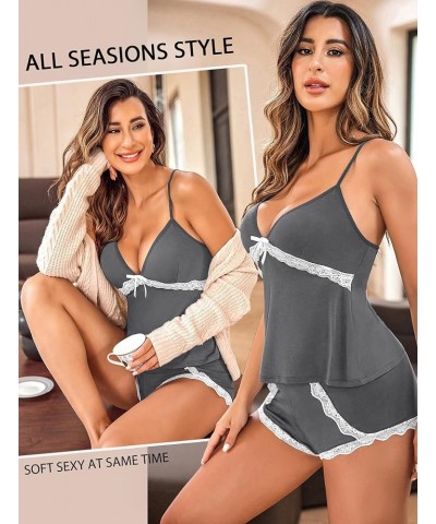 Sexy Pajamas for Women Modal Sleepwear Cami Sleep Set Lace Trim Short Pjs Sets with Shorts S~XXL Grey $15.59 Sleep & Lounge