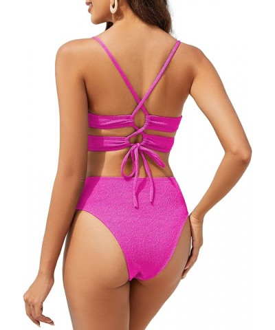 Women High Waisted Bikini Set Two Piece Tummy Control Wrap Swimsuit Lace Up Bathing Suit 2-pink $12.80 Swimsuits