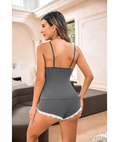 Sexy Pajamas for Women Modal Sleepwear Cami Sleep Set Lace Trim Short Pjs Sets with Shorts S~XXL Grey $15.59 Sleep & Lounge