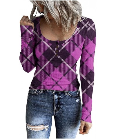 Tops for Women Long Sleeve Cute Pattern Undershirt Boat Neck Color Matching Crochet Striped Womens Blouses E-255 Purple $7.69...