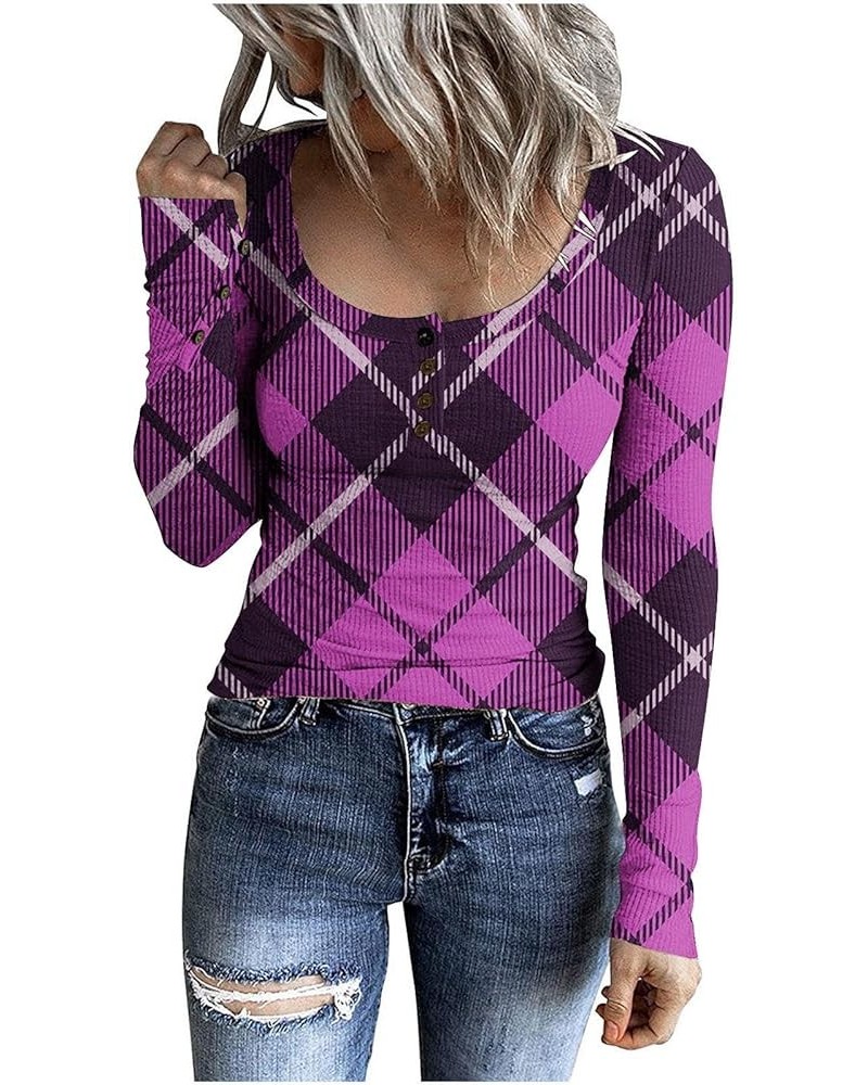 Tops for Women Long Sleeve Cute Pattern Undershirt Boat Neck Color Matching Crochet Striped Womens Blouses E-255 Purple $7.69...