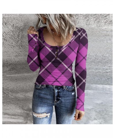 Tops for Women Long Sleeve Cute Pattern Undershirt Boat Neck Color Matching Crochet Striped Womens Blouses E-255 Purple $7.69...