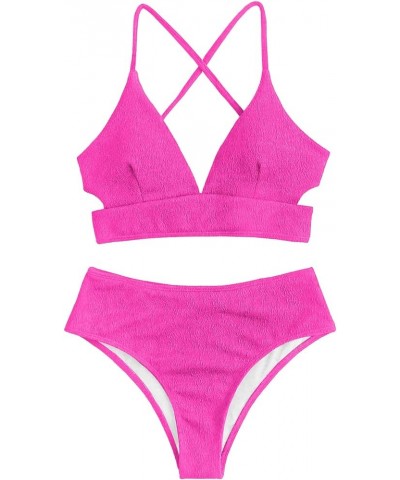 Women High Waisted Bikini Set Two Piece Tummy Control Wrap Swimsuit Lace Up Bathing Suit 2-pink $12.80 Swimsuits