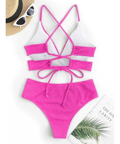 Women High Waisted Bikini Set Two Piece Tummy Control Wrap Swimsuit Lace Up Bathing Suit 2-pink $12.80 Swimsuits