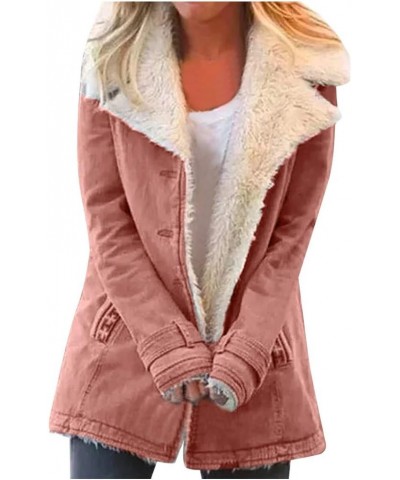 Womens Fuzzy Fleece Jacket Printed Lapel Single-Breasted Long Sleeve Plus Size Outwear Coat Outerwear with Pockets D-pink $15...