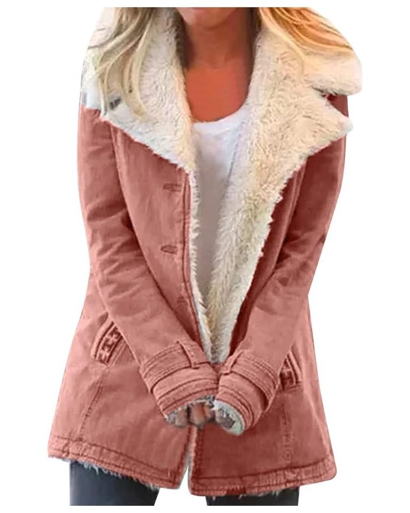 Womens Fuzzy Fleece Jacket Printed Lapel Single-Breasted Long Sleeve Plus Size Outwear Coat Outerwear with Pockets D-pink $15...