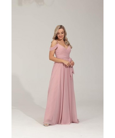 Off Shoulder Bridesmaid Dresses for Women Pleated Chiffon Long Formal Wedding Guests Dresses with Slit Dusty Rose $25.30 Dresses