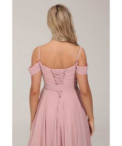 Off Shoulder Bridesmaid Dresses for Women Pleated Chiffon Long Formal Wedding Guests Dresses with Slit Dusty Rose $25.30 Dresses