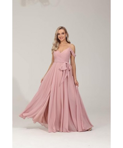 Off Shoulder Bridesmaid Dresses for Women Pleated Chiffon Long Formal Wedding Guests Dresses with Slit Dusty Rose $25.30 Dresses