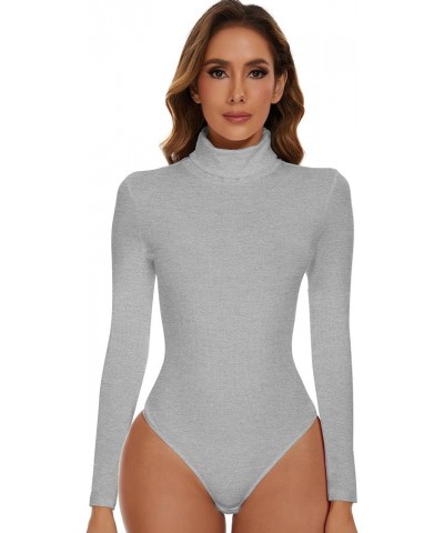 Women's Mock Turtle Neck Long Sleeve Bodysuit Tops Sexy T Shirt Leotard Jumpsuit Grey $12.74 Bodysuits