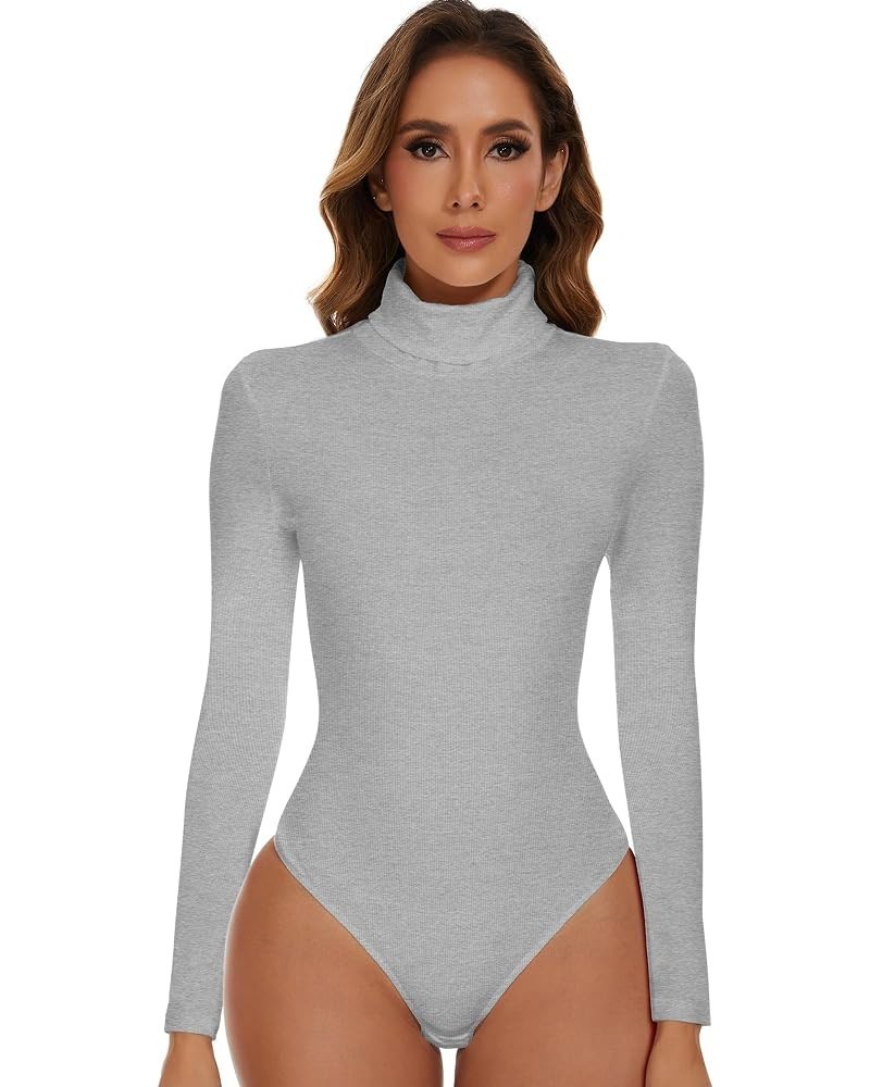 Women's Mock Turtle Neck Long Sleeve Bodysuit Tops Sexy T Shirt Leotard Jumpsuit Grey $12.74 Bodysuits