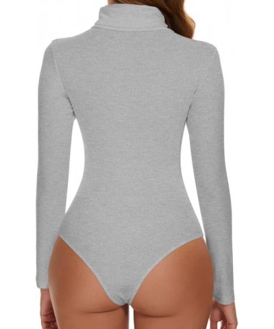 Women's Mock Turtle Neck Long Sleeve Bodysuit Tops Sexy T Shirt Leotard Jumpsuit Grey $12.74 Bodysuits