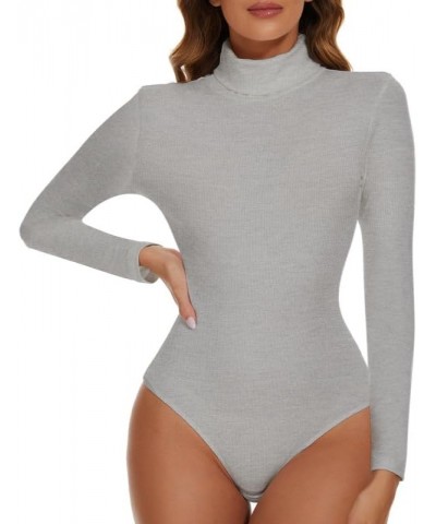 Women's Mock Turtle Neck Long Sleeve Bodysuit Tops Sexy T Shirt Leotard Jumpsuit Grey $12.74 Bodysuits