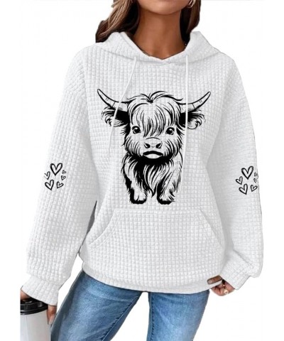 Highland Cow Sweatshirts for Women Cowgirl Highland Cow Hoodie Funny Cow Shirt White $13.87 Hoodies & Sweatshirts