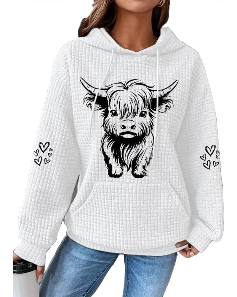 Highland Cow Sweatshirts for Women Cowgirl Highland Cow Hoodie Funny Cow Shirt White $13.87 Hoodies & Sweatshirts