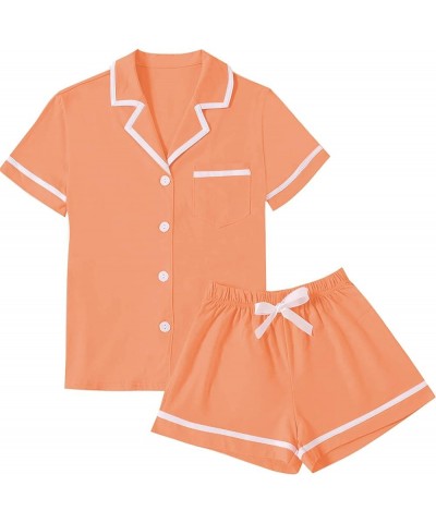 Women's Cotton Pajamas Set Button Short Sleeve Shirt with Shorts Set PJs Loungewear Light Orange $12.00 Sleep & Lounge