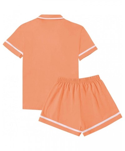 Women's Cotton Pajamas Set Button Short Sleeve Shirt with Shorts Set PJs Loungewear Light Orange $12.00 Sleep & Lounge