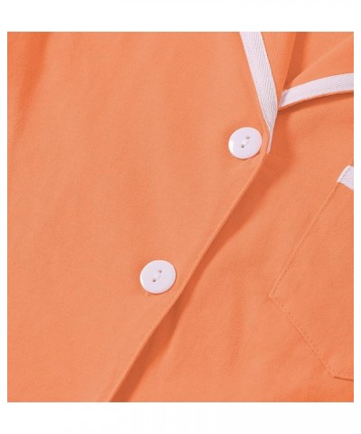 Women's Cotton Pajamas Set Button Short Sleeve Shirt with Shorts Set PJs Loungewear Light Orange $12.00 Sleep & Lounge